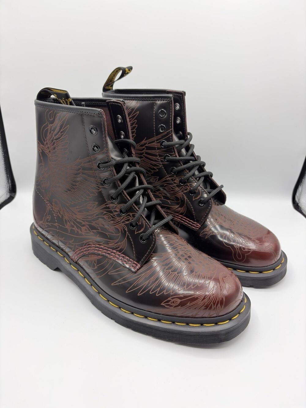 Dr.Martens 1460 Phoenix Cherry Red Arcadia Rub Off Leather Boots M10 W11 Perfect
